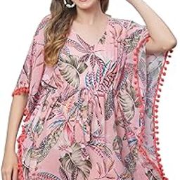 Pink Tropical Printed Swimwear Kaftan Cover Up Dress.-image-74