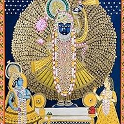 NK Textiles Shreenathji Pichwai Cow Backdrop Cloth for Pooja Decoration Traditional, Background Decoration Cloth for Pooja Background, Curtain Festival Fabric (5x8 Feet) (Printed) (Krishna 2)-image-66