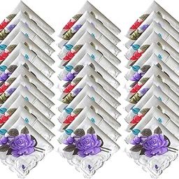 100% Cotton Women's Cut Work Border White Floral Handkerchiefs/Soft Cotton Hankies for Girls (30CM X 30CM)-image-45