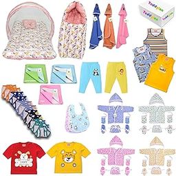 Toddylon Newborn Baby Essentials Gift Set Combo (48 Items) – Net Mattress with Carry Bag, Vests, Jhablas, Blankets, Nappies, T-Shirts & More | Unisex 0–6 Months Baby Kit (Pink)-image-13