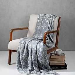IAAH Grey Reversible Floral Throw | Pure Cotton Hand-Knitted Sofa Throw & Bed Blanket | Decorative Couch Cover for 3-Seater Sofa, Chair & Bed | Ideal for Living Room, Bedroom, Travel, Picnic & Gift-image-9