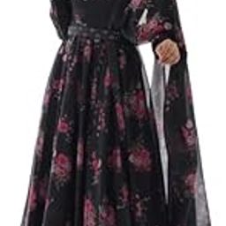 Women's Depali Printed Georgette Stitched Fit and Flare Ethnic Wear Gown Perfect for Festival Party and Wedding (Black)-picture-7