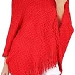 MANRA Ladies' Hooded Cape with Fringed Hem, Crochet Poncho Knitting Patterns for Women (SC 21/RED/M)-image-51