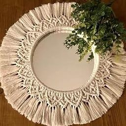 Lachicraft | Macrame Round Mirror for Bedroom Decor Handmade Boho Wall Hanging Aaina for Make Up Dressing and Living Room Party Home Decoration, 17 X 17 Inches, 1 Piece,Style-42-A-image-109