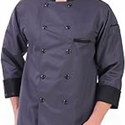 KODENIPR CLUB Men's and Women's Grey Chef Coat Black Contrast (Large(40))-10