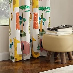 Urban Space Digital Printed Blackout Curtains for Window Bedroom, 80-85% Room Darkening Blackout Kids Curtains, 1 Piece Decorative Curtain with Eyelets and Tieback (5 Feet, Jungle Safari B Cream)-picture-0