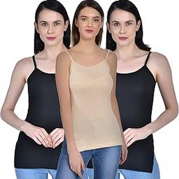 Women's Cotton Sleeveless Side Slit Camisole Slip Spaghetti - Pack of 3-image-11