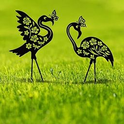 MorningRo 2pcs Flamingo Metal Garden Decor for Women Men Garden Decor Lovers Gifts Black Flamingo Silhouette Statues Garden Decor for Outside Outdoor Decor, Yard, Patio, Lawn Ornaments-image-4