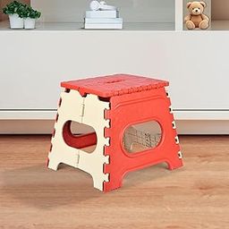 Kuber Industries Stool | Foldable Stool | Collapsible Camping Chair | Portable Stool | Stool for Outdoor-Fishing-Hiking-Gardening-Travel | Multipurpose Sitting Stool | Small | Cream & Red-image-68