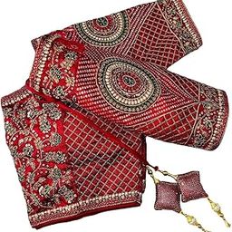 Women's Silk Copper Zari Multi Codding Embroidery with Sequins Half Sleeve Fancy Blouse(Angel)-image-1