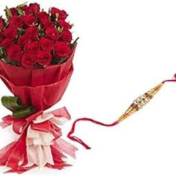 Floral Fantasy® Original Real Fresh Flower Bouquet For Rakhi Gift (Bunch Of 20 Red Roses with one Rakhi)-image-87