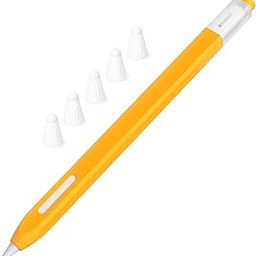 JOOSKO Classic Silicone Pencil Case Compatible with Apple Pencil 2nd Generation Case Cover Sleeve,[with 5 Cloth Fiber Silicone Tip Cover],Non-Slip,Support Magnetic Wireless Charging (Yellow)-29