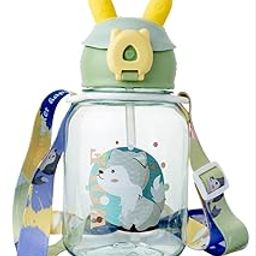 NVS KIDS Baby Sipper Bottle Leak Proof Green Bottle Dust Free Cover 640ml Capacity Kids Sippy Cup with Soft Silicone Spout BPA Free Straw and Additional Belt Sipper for Infant-image-9