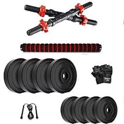 DREAM FIT Convertible PVC Home Gym Set - 20Kg with 1 Pair Dumbbell rods, 1 Extension/Connector Barbell Rod and Gym Accessories (20Kg Set)-70