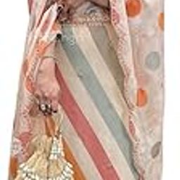 Designer Polka Dot Striped Suit Set, Embroidered Cream Kurta with Dupatta and Pants, Pearl Potli Bag-14