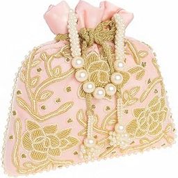 Traditional Cotton Potli Bag, Chickankari Embroidered, Small Size with Drawstring Closure Baby Pink Potli-image-81