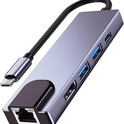 The 5-in-1 USB C to Ethernet Hub, HB PLUS USB C Hub Multiport Adapter, USB C to HDMI Adapter has Five Ports: HDMI, Ethernet, USB 3.0, and PD Charging.-21
