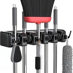 Xpandio Plastic Mop And Broom Holder Wall Mount, Heavy Duty Broom Holder Wall Mounted Or Tool Organizer For Home Garden Garage And Storage (5 Positions With 6 Hooks, Black)-picture-17