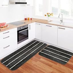 MODERN FAB Kitchen Mat and Runner with Anti Skid Backing,Colour Grey White Line Set of 2 (40x120(40 x 60) CM-21