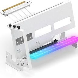 EZDIY-FAB PCIe 4.0 GPU Mount Bracket Graphic Card Holder Multi-Angle Adjustment with 5V 3 Pin ARGB LED Module, Video Card VGA Support Kit with PCIe 4.0 X16 Gen4 17cm/6.69in White Riser Cable-14