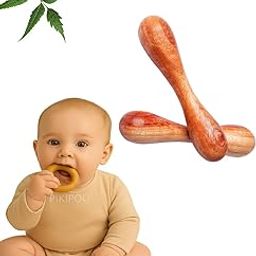 PIKIPOO Natural Child Safe Wooden Ring Teether with Massager, Chusni Soother Neem Wood Baby Teething Toy (Dumble)-image-3