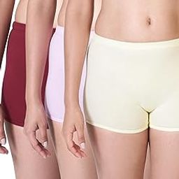 Womens Cotton Shorty Panty, Inner Elastic Printed Trunk_Plain Shorty Pack of 3-image-36