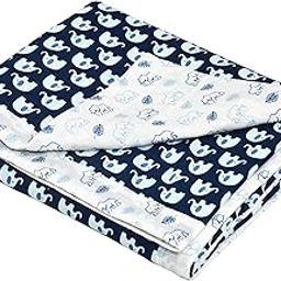 BLOCKS OF INDIA Reversible Hand Block Printed Muslin Cotton Dohar/Blanket for Kids (Upto 8 Years) (Blue Elephant)-24