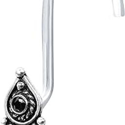 925 sterling Silver Trendy Antique oxidised nose pin for womens (SSNP-4)-image-54
