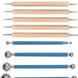 TEMPLE JYOT 9 Piece Ball and Wooden Dotting Tool Set Embossing Stylus for Clay Pottery Ceramic Nail Art and Polymer Clay-picture-17