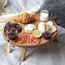 IThree sheesham Wood Tray Solid Wine Table - Carving Wooden Wine Rack - Portable Wine Bottle Stand - Wood Bottle Glass Holder - Summer Picnic Serving Tray-image-6