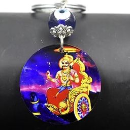 Bhagwan Shani Dev Yellow Evil Eye Charm Religious Keychain for Men and Women-image-93