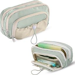Lyrovo Pouch for School Girls and Boys Pencil Case with Mesh Compartments and Adjustable Drawstring Pocket (Green)-image-47