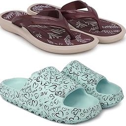 Combo Pack of 2 Slipper/Flip Flops/Slides/Clogs/Sandals for Women (V-Sflower Vs YW-Love)-image-54