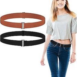 4 Pack Women No Show Invisible Belt Elastic Stretch Waist Belt with Flat Buckle-image-31