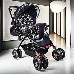 KIDBITKART Luna Travel Buggy Stroller Pram for 0-3 Years,Safety Harness,360° Swivel Wheel Stroller (Army Buggy) (Black)-image-20