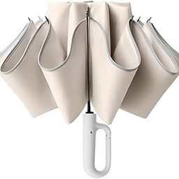UV Umbrella with Novelty Carabiner Handle, Travel Umbrellas for Rain and Sun Windproof Compact, Automatic Open Close, 8 Ribs, Portable Umbrella for Men and Women(Beige)-image-84