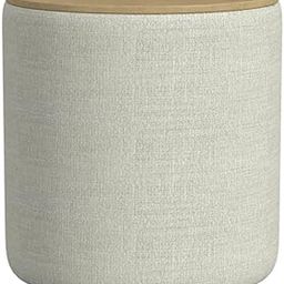 WOODILLA Round Fabric Storage Ottoman with Removable Wooden Lid – Light Grey-image-65