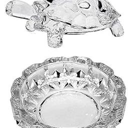 Feng Shui Crystal Tortoise | Turtle with Crystal Plate for Good Luck Crystal Kachua Plate Bowl Tortoise On Plate Showpiece for Good Luck Turtle Vastu for Career and Luck (Glass, White)-3