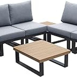 Design HUB1 7 Pieces Patio Furniture Set Metal Outdoor Sectional Conversation Sofa Set with Deep Seat Gray Cushions and 2 Pieces Coffee Table, Modern Patio Couch Sofa Set for Lawn Garden-77