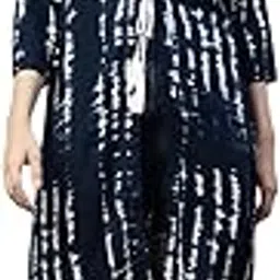 deebaco Women's Rayon Tie-up Shrug for Women 3/4 Sleeve Long Length Loose Fit Western Shrug One Piece Casual College Office Wear Fashionable Party for Ladies (Navy Blue)-picture-1