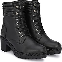 Black Women Vegan Leather mid Heel Derby Boots-10