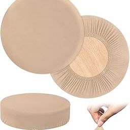 Bar Stool Covers Round, 2 Pcs High Elastic Slipcovers, Circle Chair Covers, Soft & Easy to Clean Seat Cushion Slipcover Fit for Stools of Dia 14-17 Inch, Beige-image-49