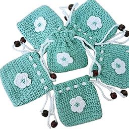 Handmade Crochet Pouch with Floral Accent, Air pods Cover, Multi Purpose Pouch, 8 cm x 8 cm, Sea Blue (Pack of 1)-image-72