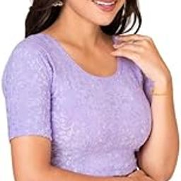 Round Neck Dobby Cotton Lycra Stretchable Elbow Sleeve Readymade Saree Blouse for Women Stylish(Blouse_Lycra_All)-image-35