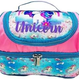 KidsZeeNie® Leak-Proof Double Decker Cooler Insulated Travel Lunch Storage Bag for Kids|Adjustable Strap Thermal Hot & Cold Tiffin Holder| Meal Dabba Carrier for School, Picnic- (Unicorn Blue)-23