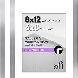 Americanflat 8x12 Picture Frame Set of 2 in Silver - Use as 6x8 Picture Frame with Mat or 8x12 Frame Without Mat - Collage Picture Frames with Plexiglass Cover for Horizontal or Vertical Display-11