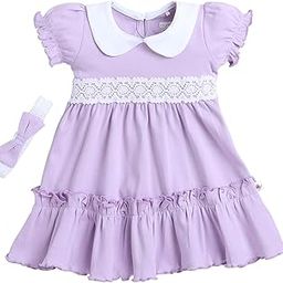 Lavender Girls Half Sleeves Cotton Frock with Headband (Peb9066)-image-74