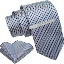 Silver Geometric Tie For Men – Formal Ties Set With Pocket Square & Tie Pin Clip For Mens, Silk Neckties Gift Sets For Men’s (AXNW56)-image-99