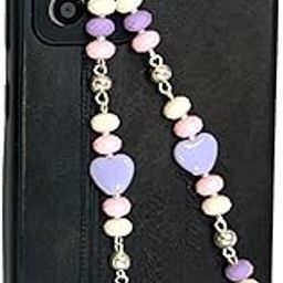 Lilac & Pink Acrylic Heart & Flower Beads Phone Lanyard Wrist Strap | Handmade Acrylic Beaded Phone Charm | Phone Cords and Crossby Strings | Beaded Phone Chains and Lanyards-picture-11