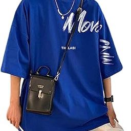 Aesthetic Korean Style Blue Oversized T Shirts for Men - Baggy Fit T-Shirts with Down Shoulder and Half Sleeves & Branded Cotton Anime T Shirts for Men-image-54